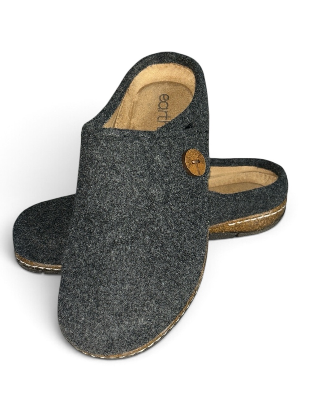Earth Ezra Slip-On Clogs Dark Grey Wool Cushioned Mules Shoes 
Size 9 Wide